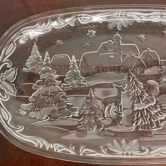 Vintage Mikasa Christmas Carol Crystal Glass Serving Platter 15×9 1/2 - Picture 2 of 5
